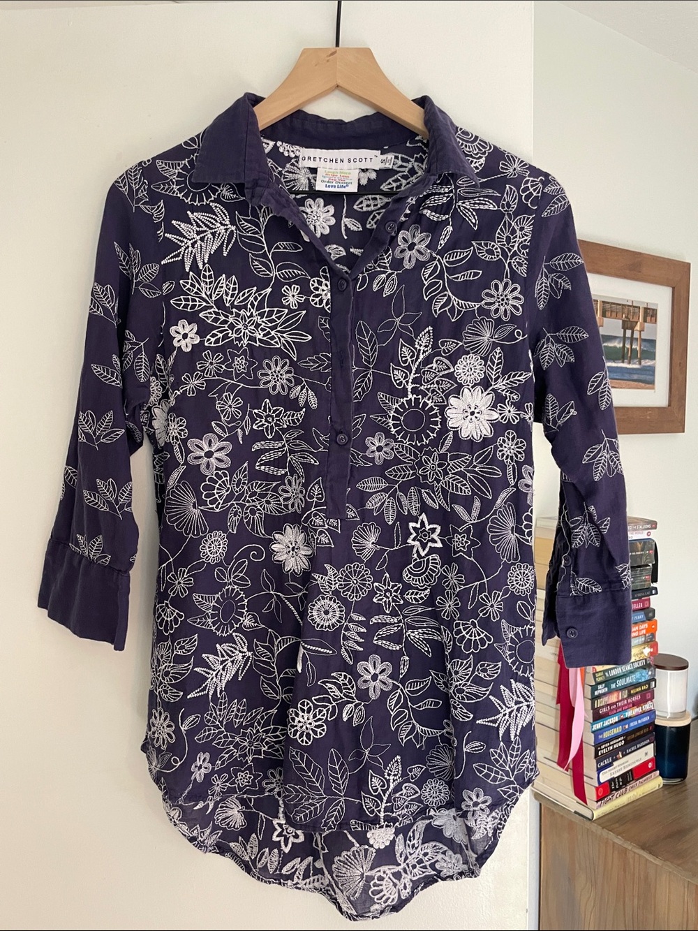 Gretchen Scott ~ Navy Floral Button-Front Women's Top